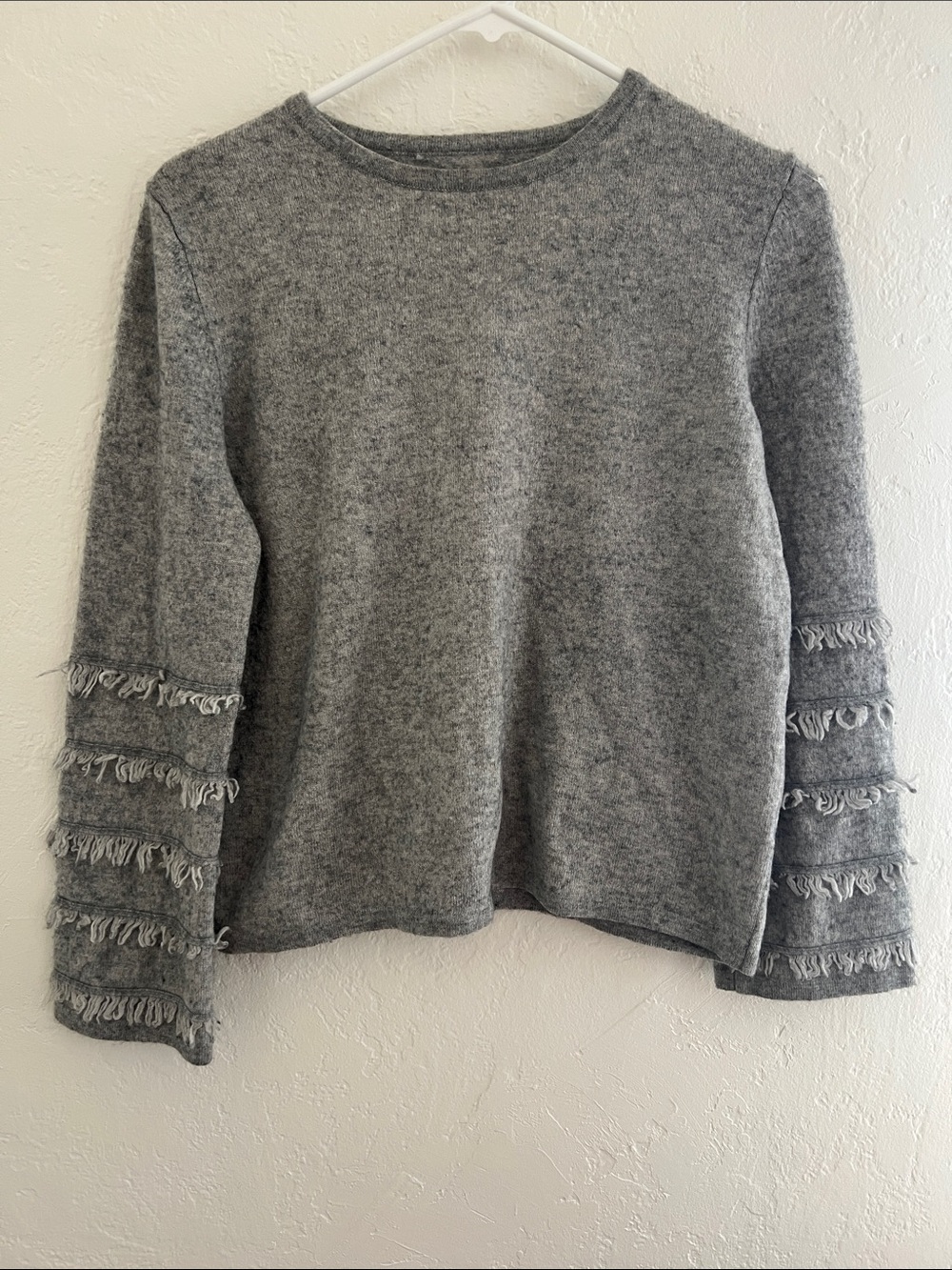 Gray Cashmere Fringe Knit Sweater